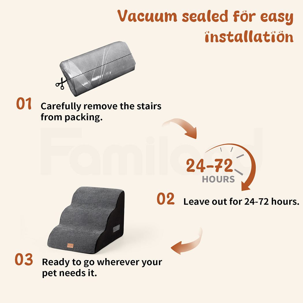 Tedi's 3 Steps Memory Foam Dog Stairs Ramp for High Bed Sofa Couch