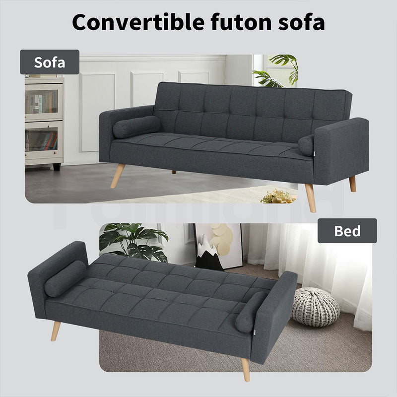 Familand 3 Seater Convertible Futon Sofa Bed, Linen Loveseat Sofa,Grey
