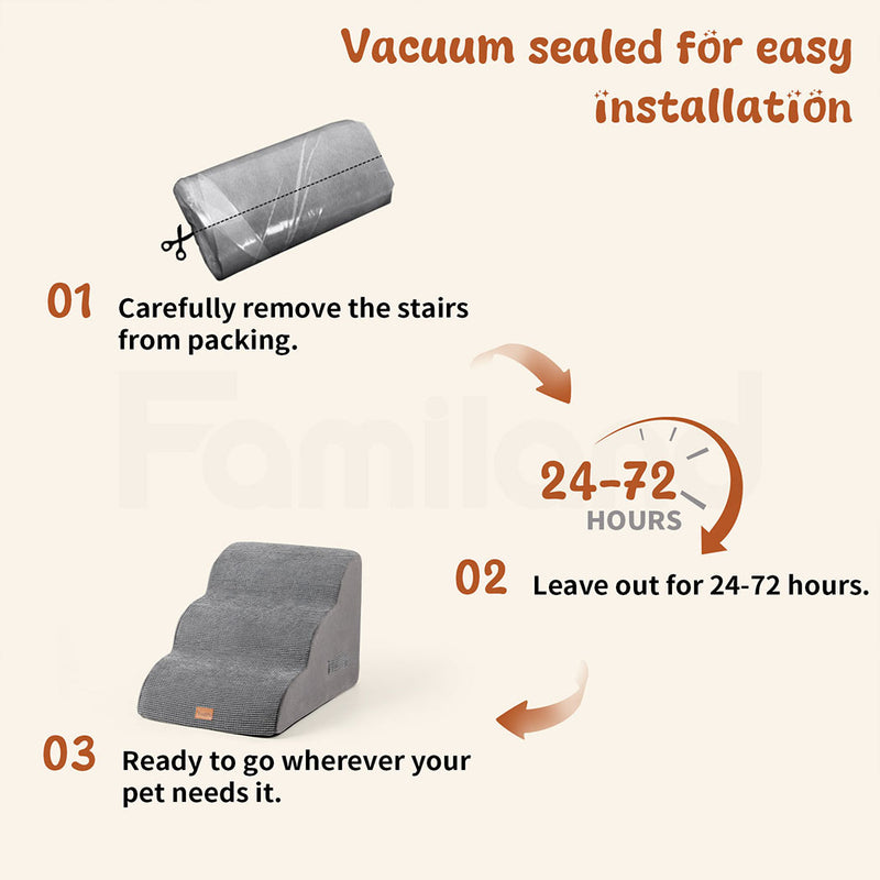 Tedi's 3 Steps Memory Foam Dog Stairs Ramp for High Bed Sofa Couch