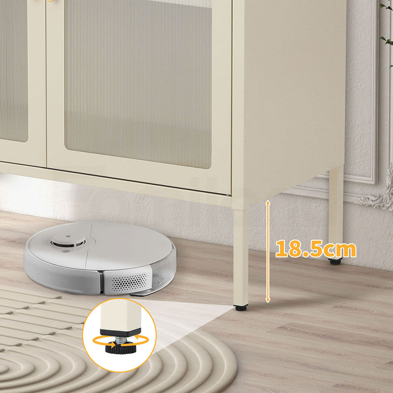 Familand Steel Buffet Sideboard with 2x Storage Drawers in Cream