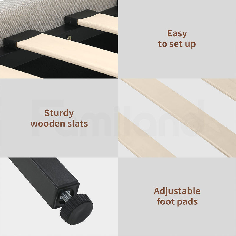 Familand Queen Size Platform Bed Frame Upholstered Headboard in Cream