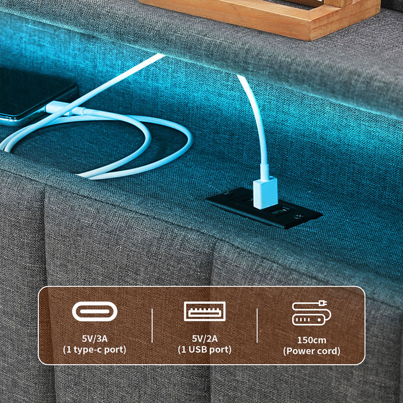Familand LED Queen Size Bed Frame With Storage Headboard in Grey