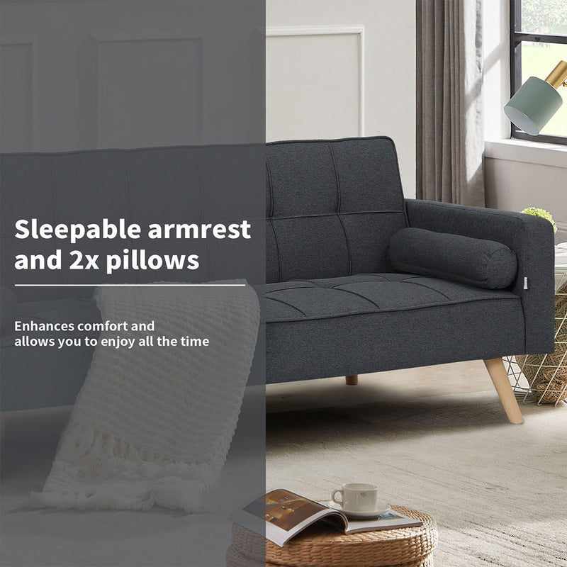Familand 3 Seater Convertible Futon Sofa Bed, Linen Loveseat Sofa,Grey