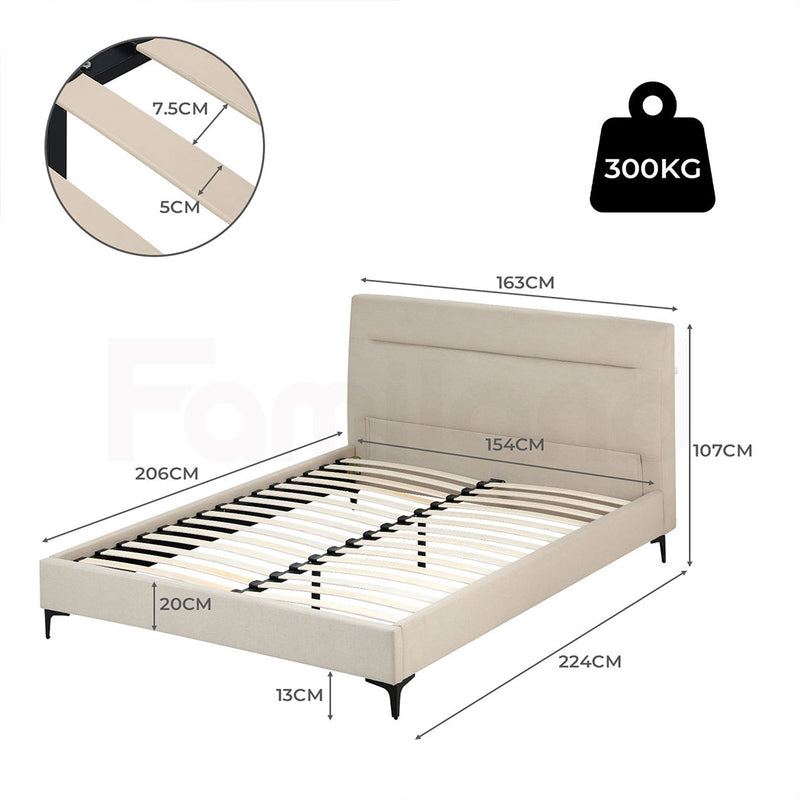 Familand Queen Size Platform Bed Frame Upholstered Headboard in Cream
