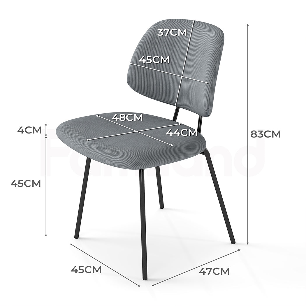 Familand Corduroy Dining Chairs Set Of 2 in Grey