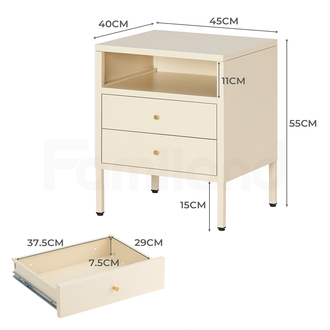 Familand Steel End Side Table Night Stand Bedside Tables with 2x Storage Drawers