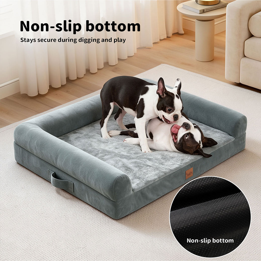 Tedi's 105cm Orthopedic Dog Bed Memory Foam Beds Removable Washable Cover Grey
