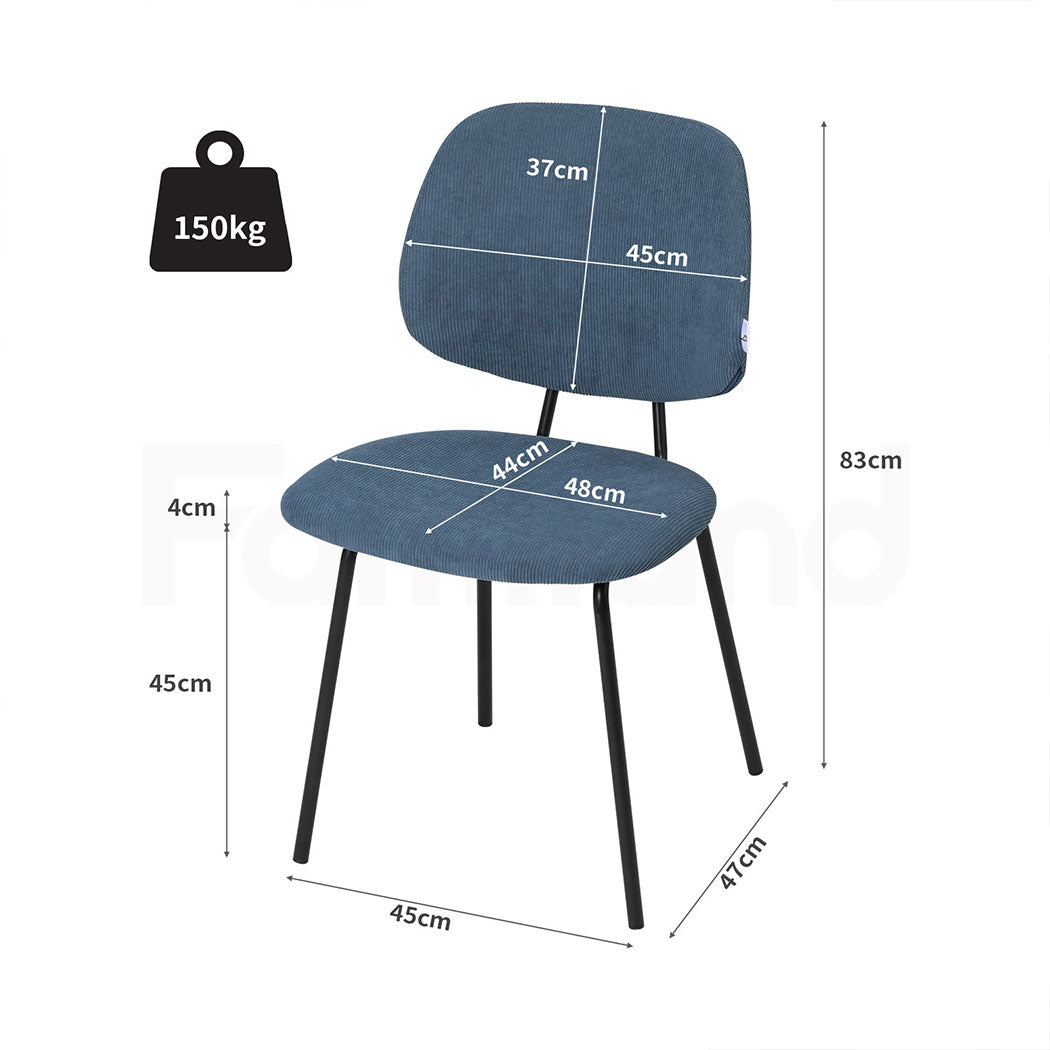 Familand Corduroy Dining Chairs Set Of 2 in Blue