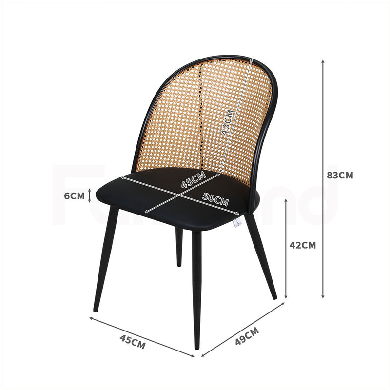 Familand Faux Leather Dining Chairs Set Of 4 with Rattan Back in Black