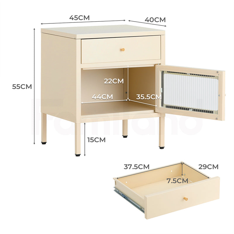 Familand Steel End Side Table Night Stand Bedside Tables in Cream