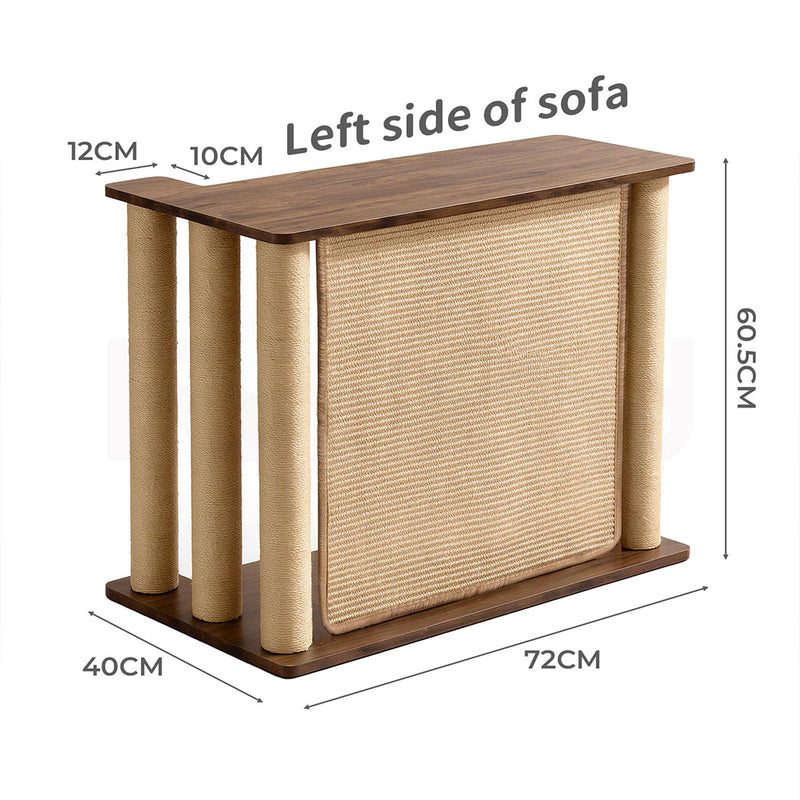 Familand Sofa Side Table with Cat Scratching Post in Left Side