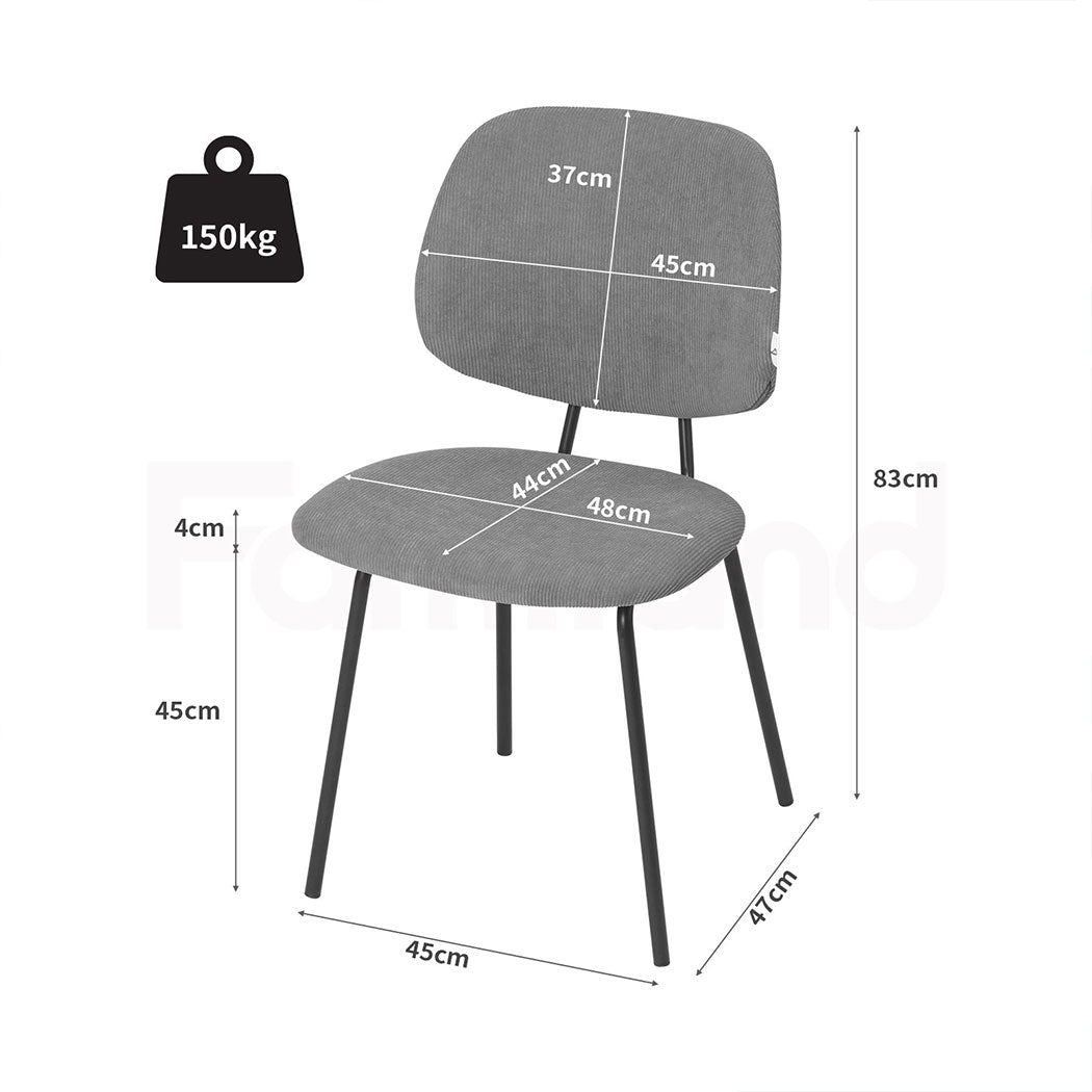 Familand Corduroy Dining Chairs Set Of 2 in Grey