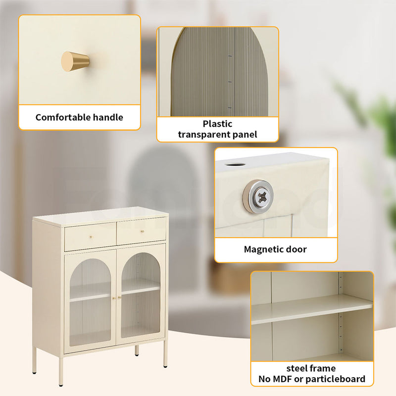 Familand Steel Buffet Sideboard with 2x Storage Drawers in Cream