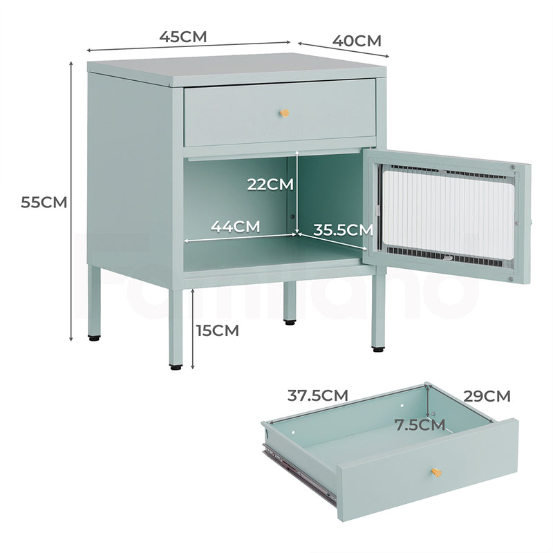 Familand Steel End Side Table Night Stand Bedside Tables in Mint Green