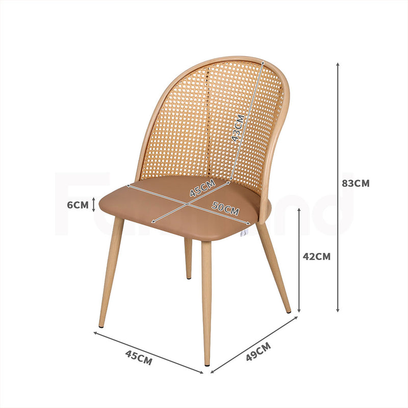 Familand Faux Leather Dining Chairs Set Of 4 with Rattan Back in Cream