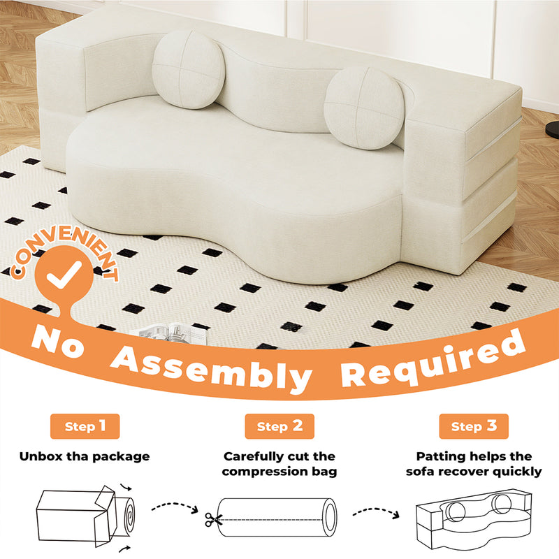 Familand 200cm Convertible Memory Foam Sofa Bed in Cream