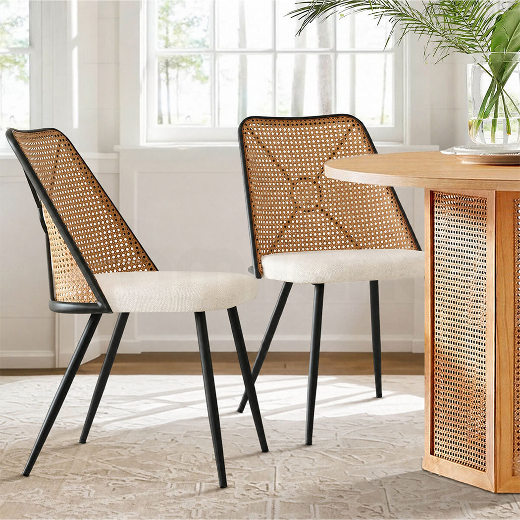 Familand Dining Chairs Set Of 2 Padded Seat Kitchen Living Room Chair With Rattan Back