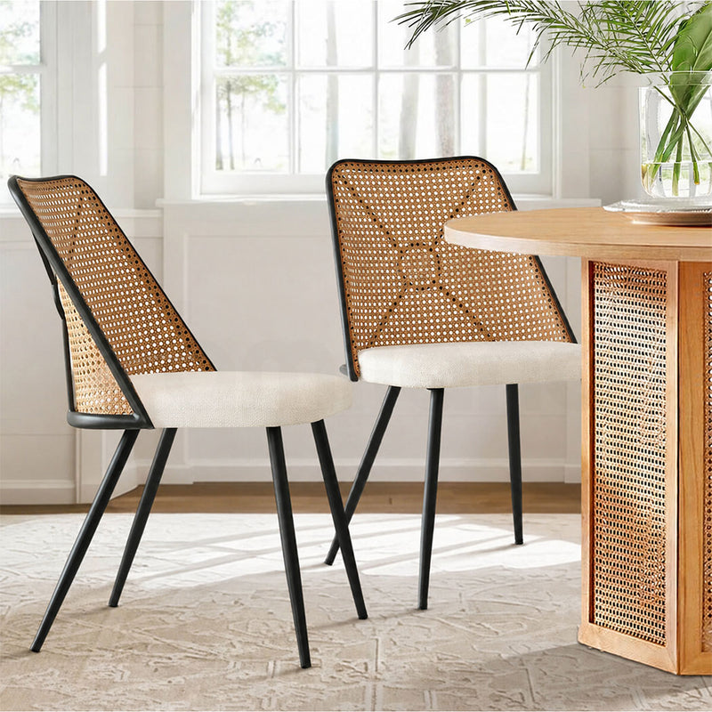 Familand Dining Chairs Set Of 2 Padded Seat Kitchen Living Room Chair With Rattan Back