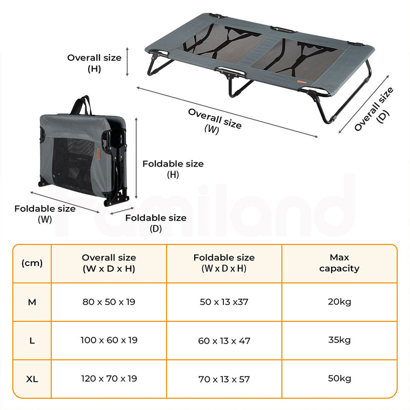 Tedi's Foldable Pet Elevated Dog Bed in Dark Grey
