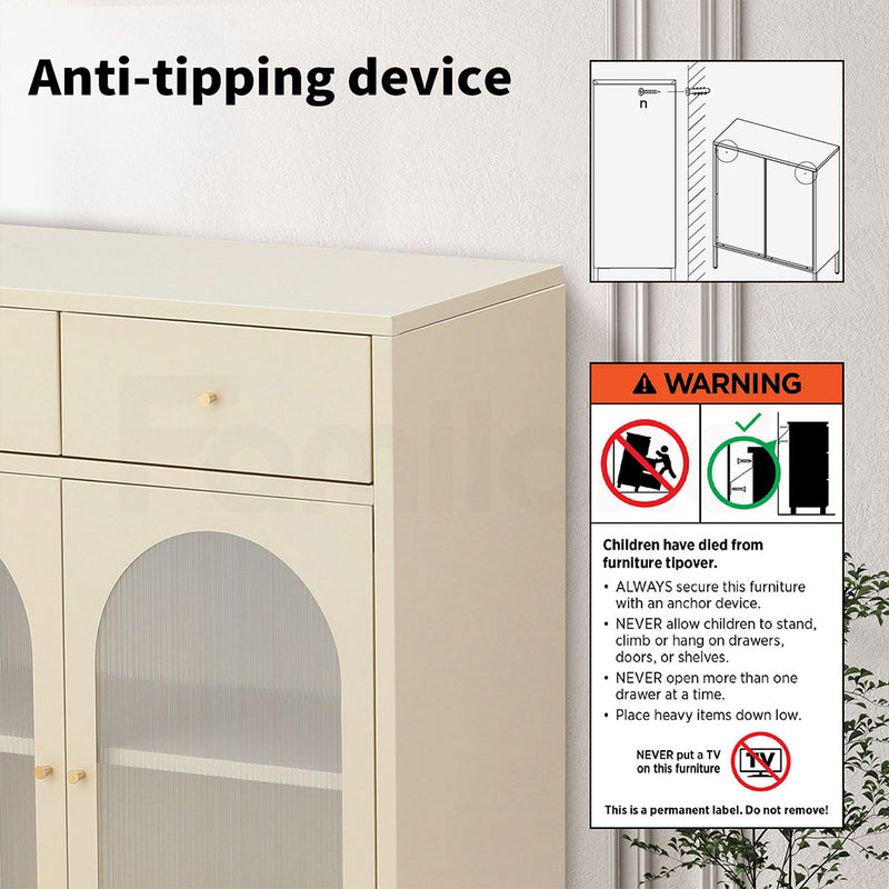 Familand Steel Buffet Sideboard with 2x Storage Drawers in Cream