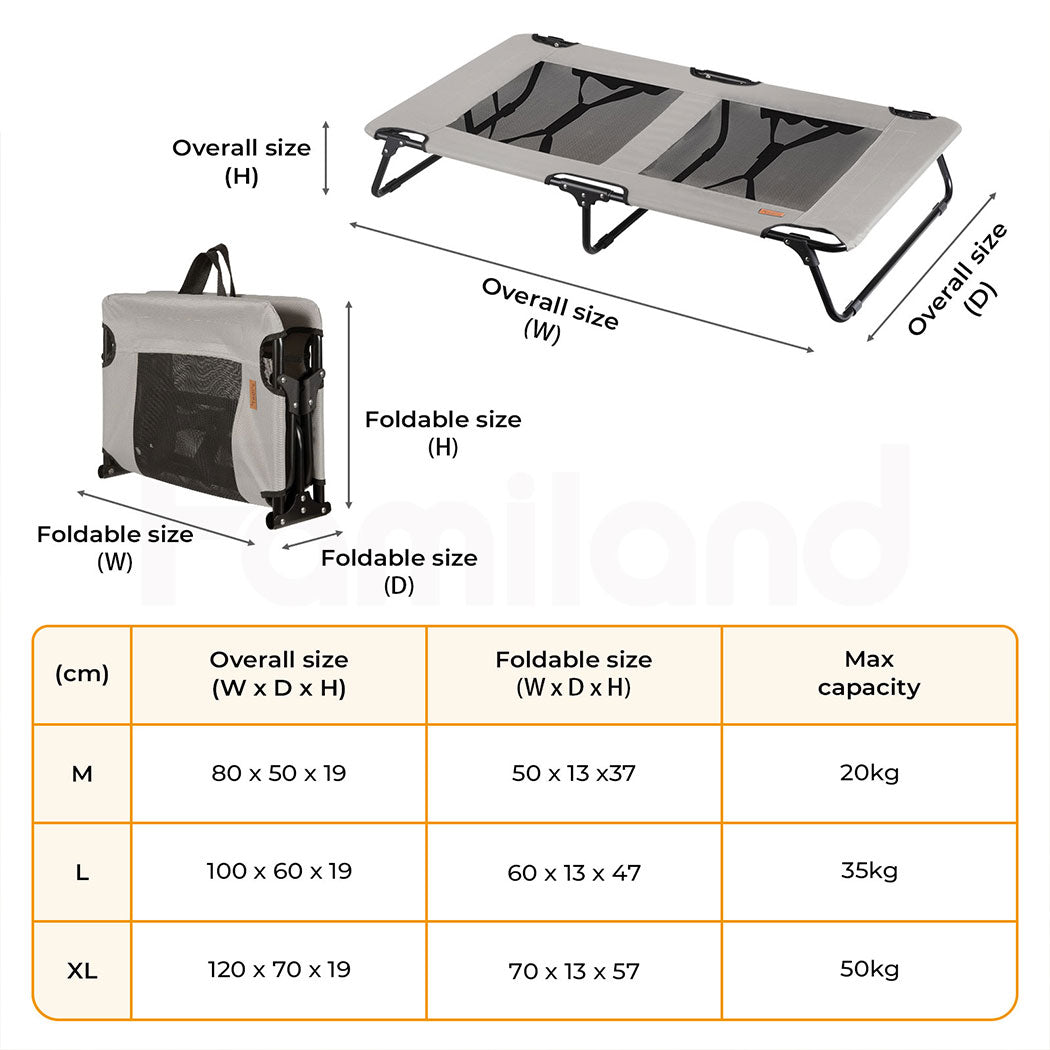 Tedi's Foldable Pet Elevated Dog Bed in Grey