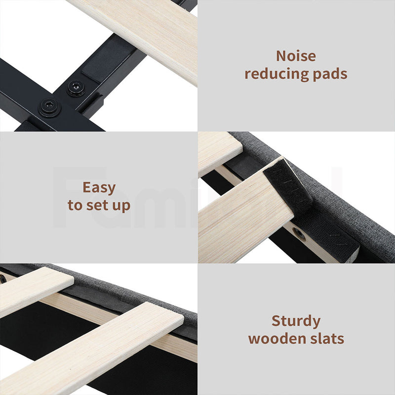 Familand LED Queen Size Bed Frame With Storage Headboard in Grey