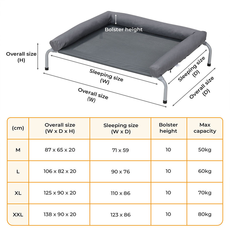Tedi's Pet Elevated Dog Bed with Removable Bolsters