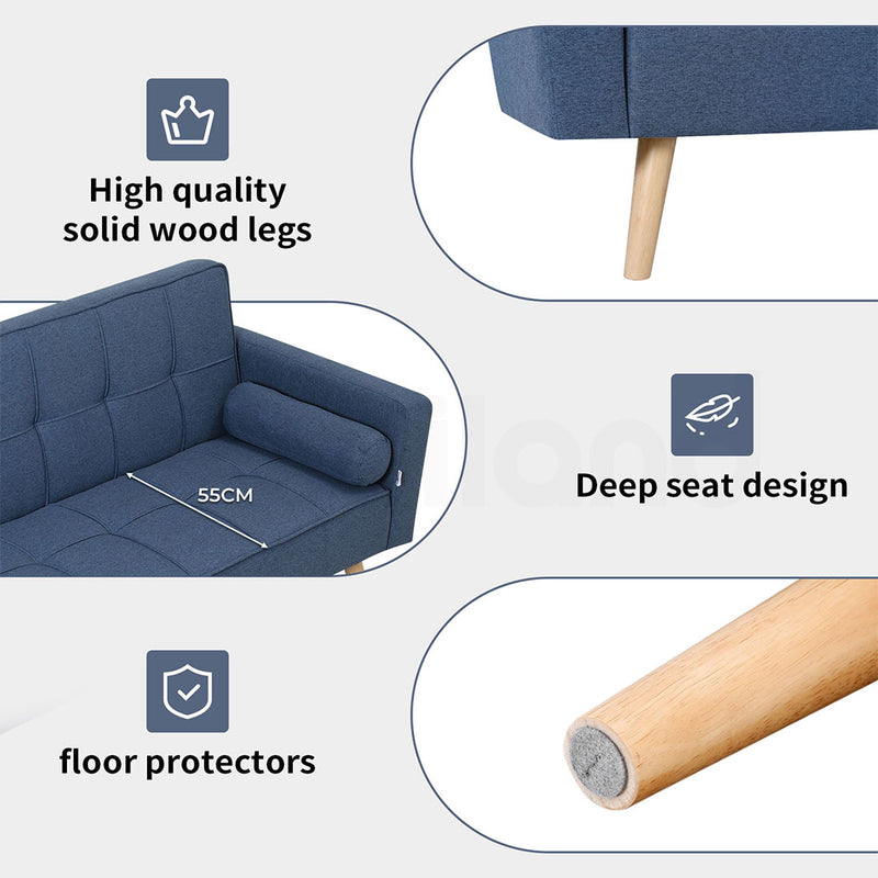 Familand 3 Seater Convertible Futon Sofa Bed Blue