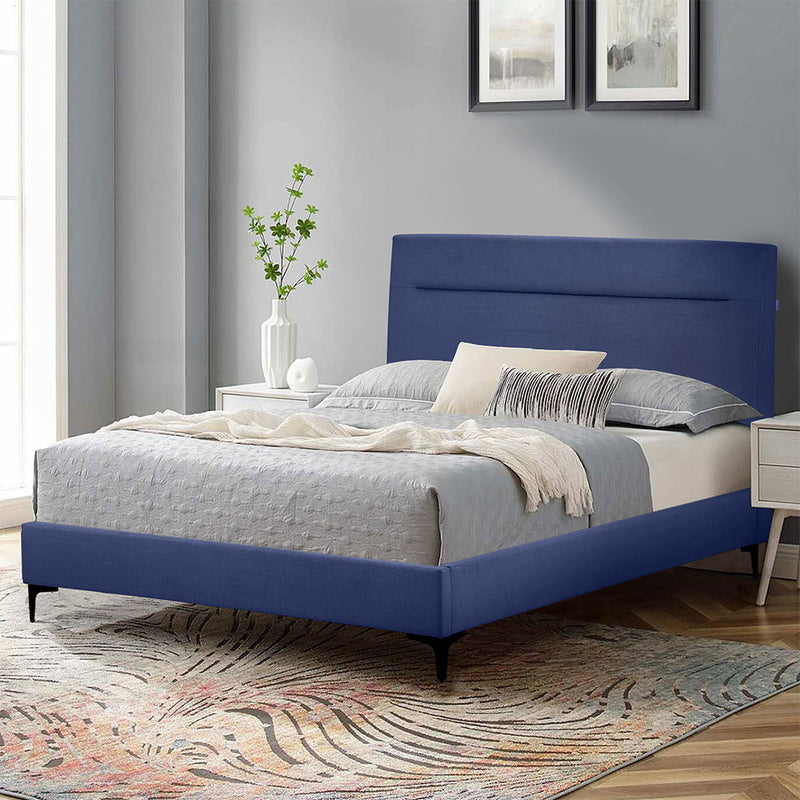 Familand Queen Size Platform Bed Frame Upholstered Headboard in Blue