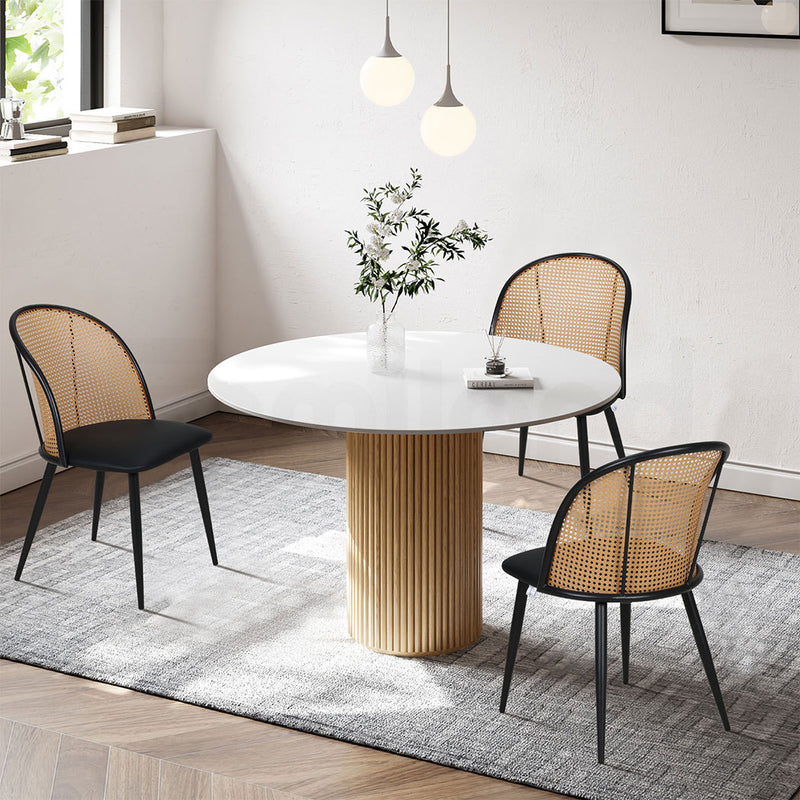 Familand Faux Leather Dining Chairs Set Of 4 with Rattan Back in Black