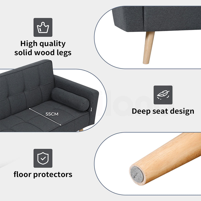 Familand 3 Seater Convertible Futon Sofa Bed, Linen Loveseat Sofa,Grey