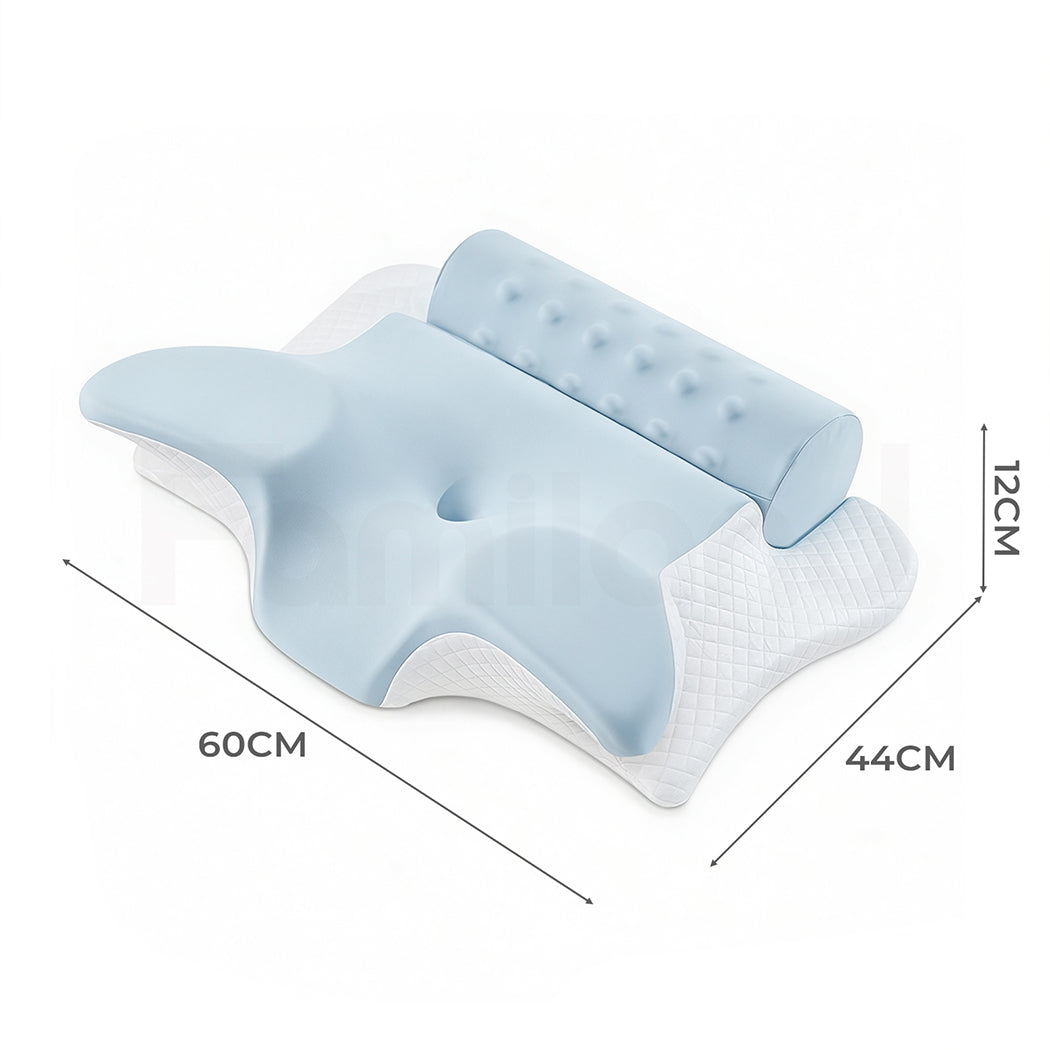 Familand Memory Foam Cervical Neck Pillow in Blue & White