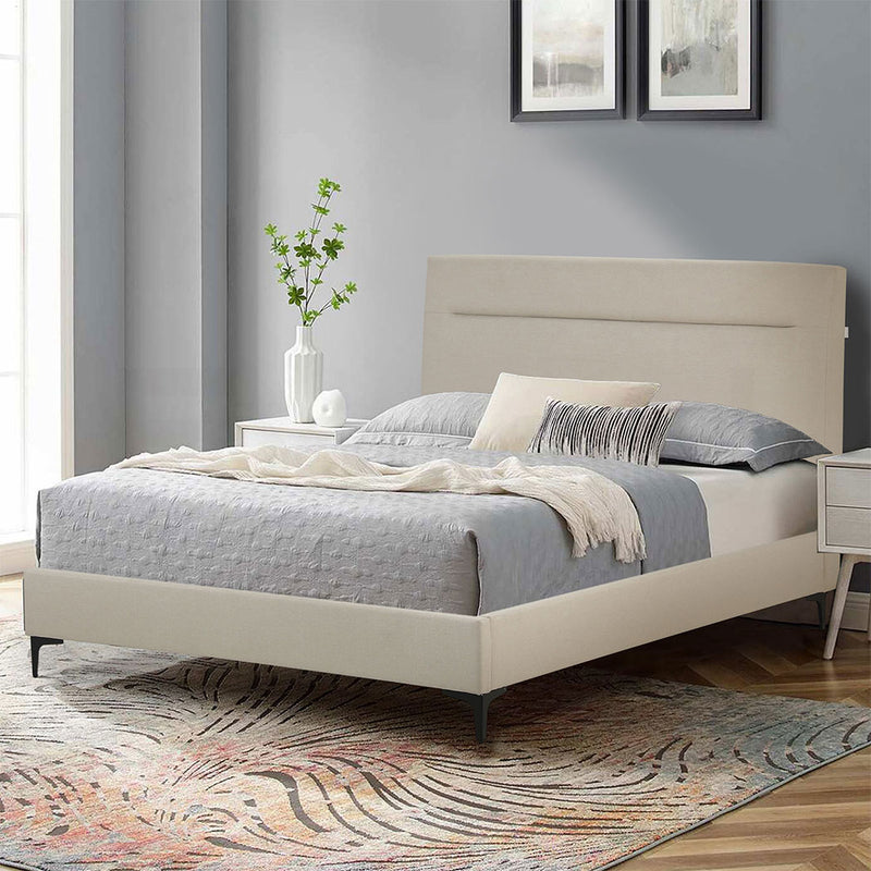 Familand Queen Size Platform Bed Frame Upholstered Headboard in Cream