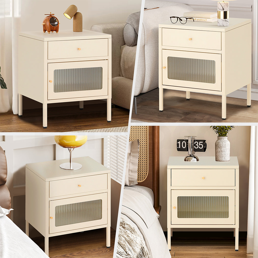 Familand Steel End Side Table Night Stand Bedside Tables in Cream