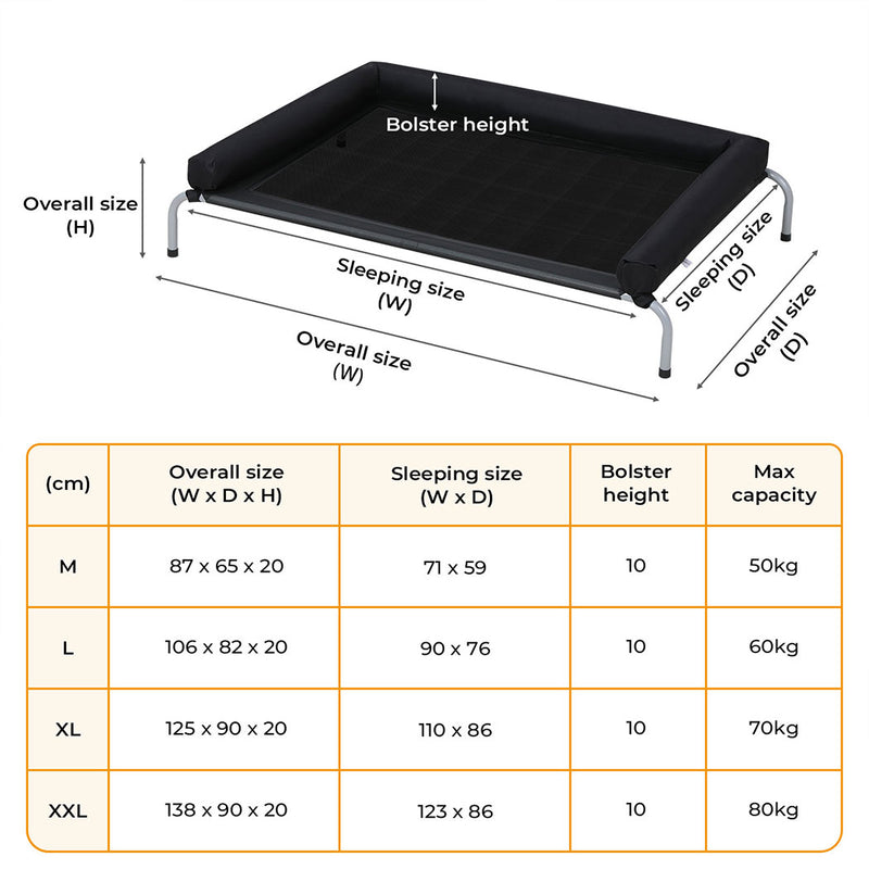 Tedi's Pet Elevated Dog Bed with Removable Bolsters