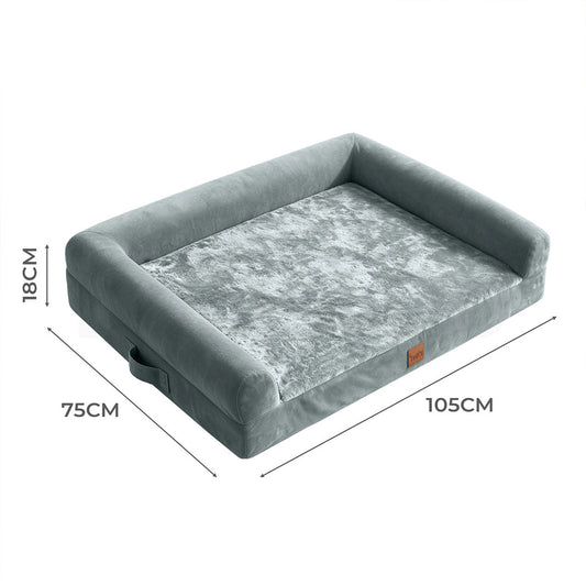 Tedi's 105cm Orthopedic Dog Bed Memory Foam Beds Removable Washable Cover Grey