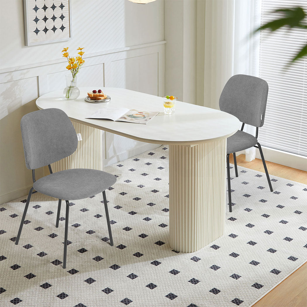 Familand Corduroy Dining Chairs Set Of 2 in Grey