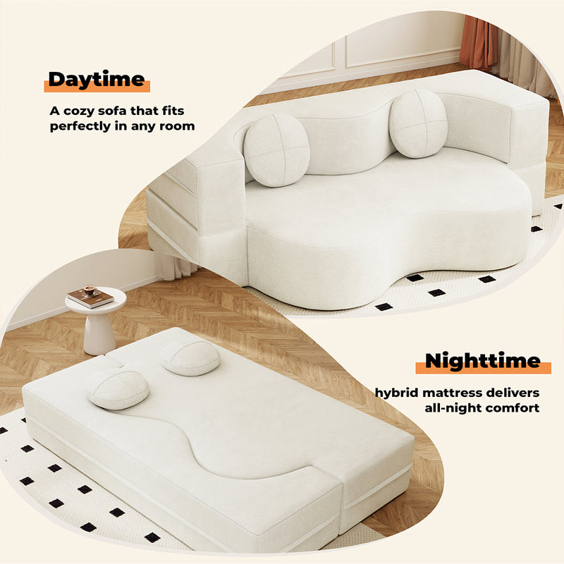 Familand 200cm Convertible Memory Foam Sofa Bed in Cream