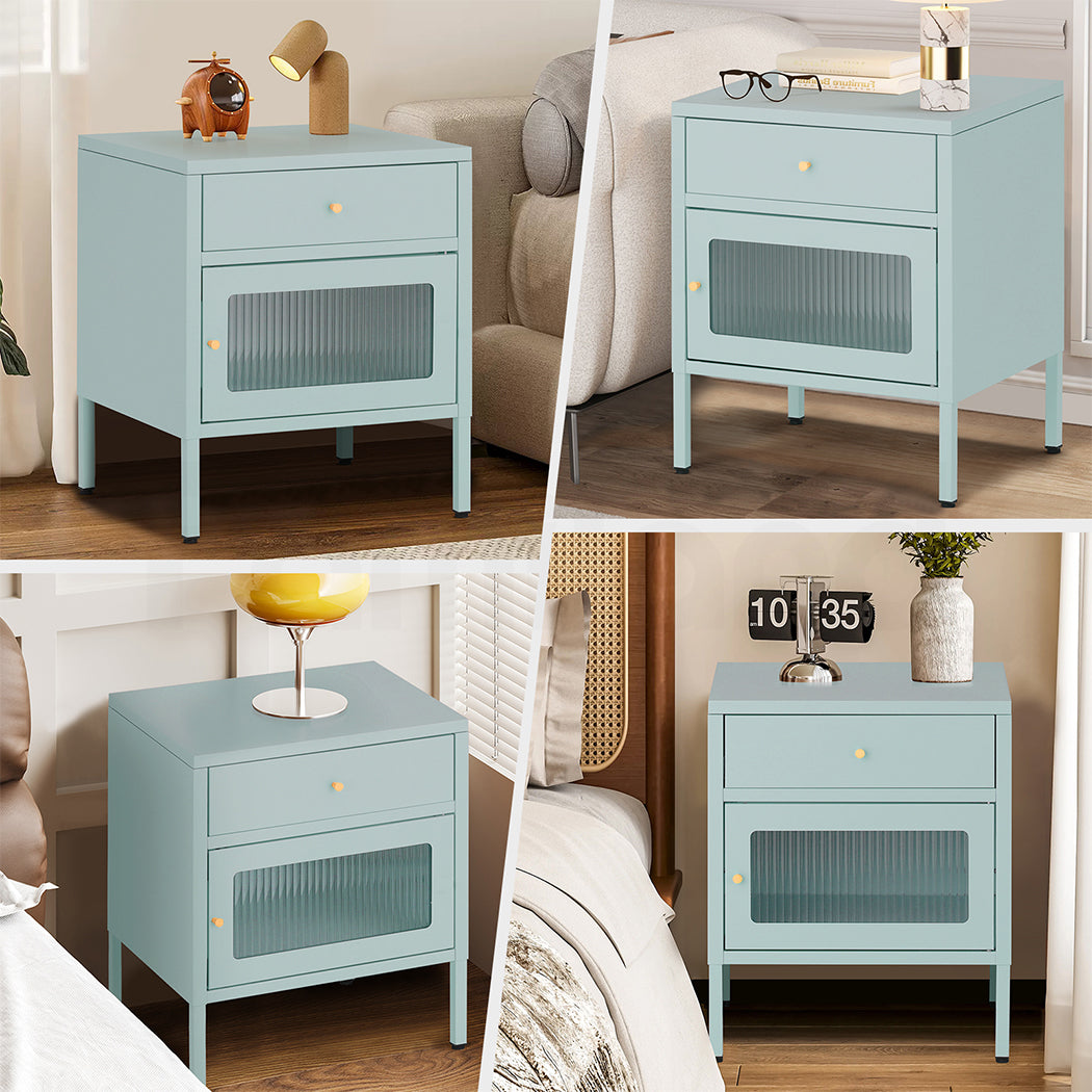Familand Steel End Side Table Night Stand Bedside Tables in Mint Green