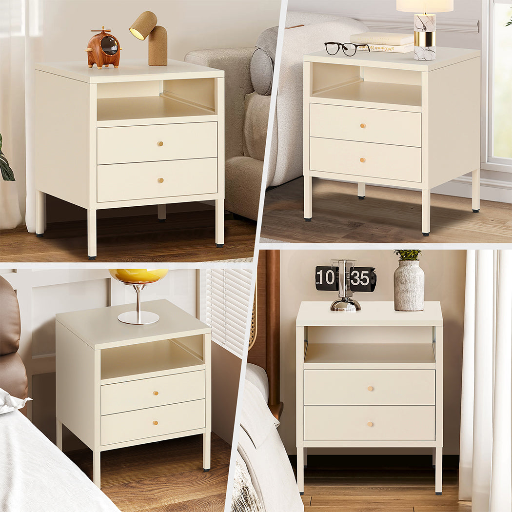 Familand Steel End Side Table Night Stand Bedside Tables with 2x Storage Drawers