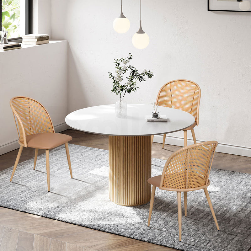 Familand Faux Leather Dining Chairs Set Of 4 with Rattan Back in Cream