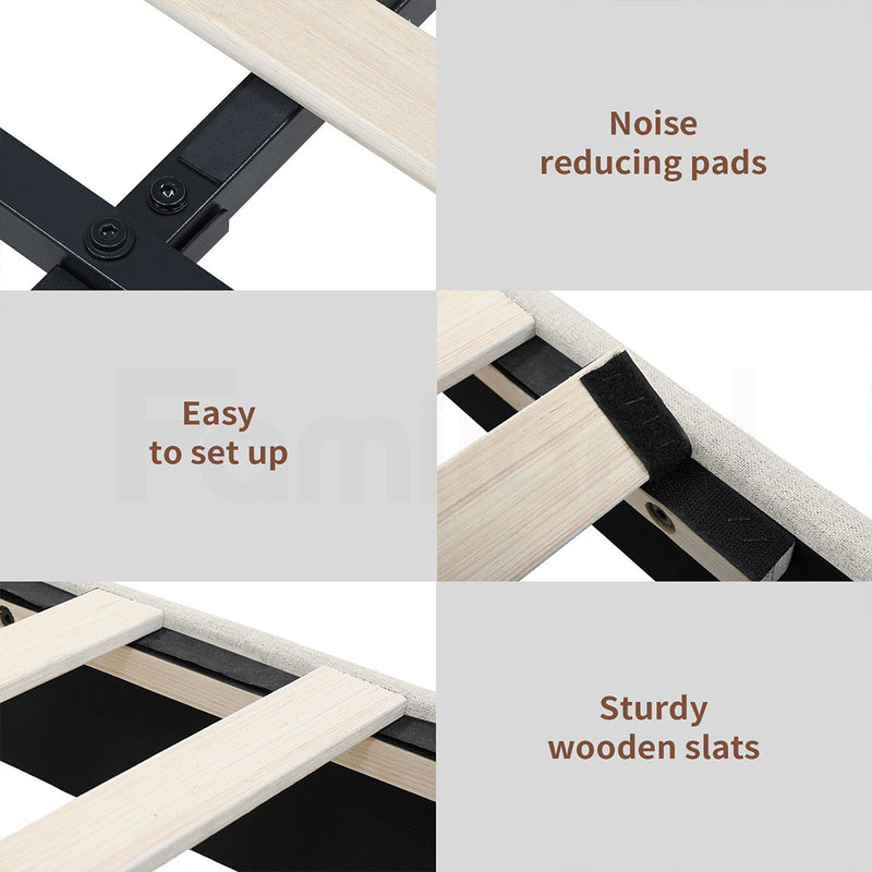 Familand LED Queen Size Bed Frame With Storage Headboard in Cream