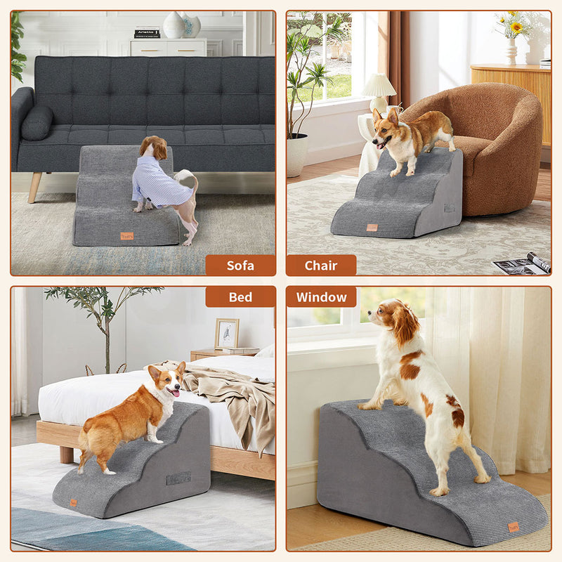 Tedi's 3 Steps Memory Foam Dog Stairs Ramp for High Bed Sofa Couch