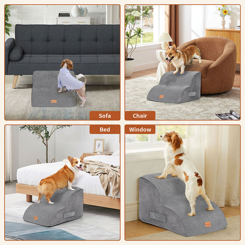 Tedi's 2 Steps Memory Foam Dog Stairs Ramp for High Bed Sofa Couch