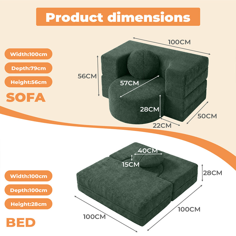 Familand 1 Seater 100cm Convertible Memory Foam Sofa Bed