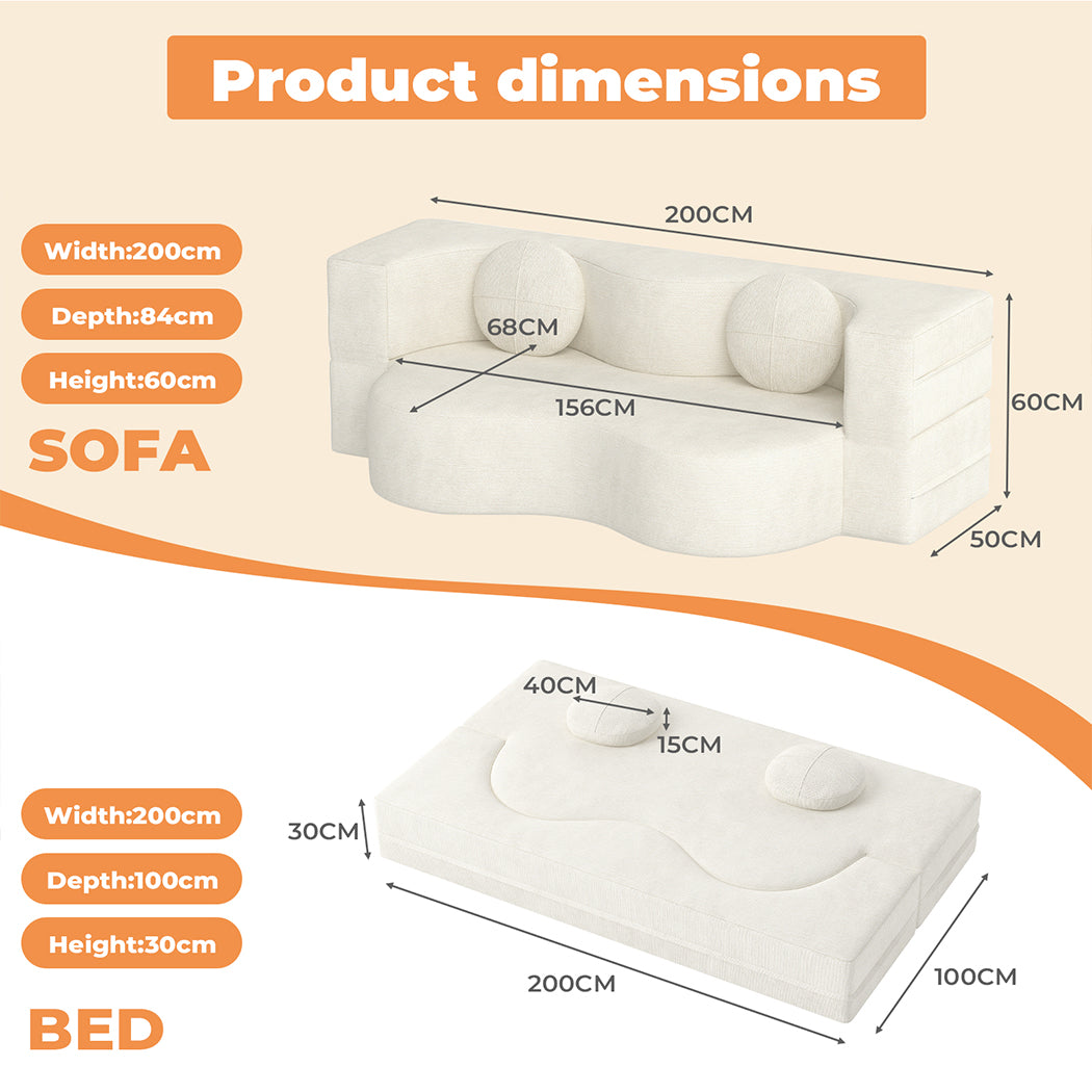 Familand 200cm Convertible Memory Foam Sofa Bed in Cream