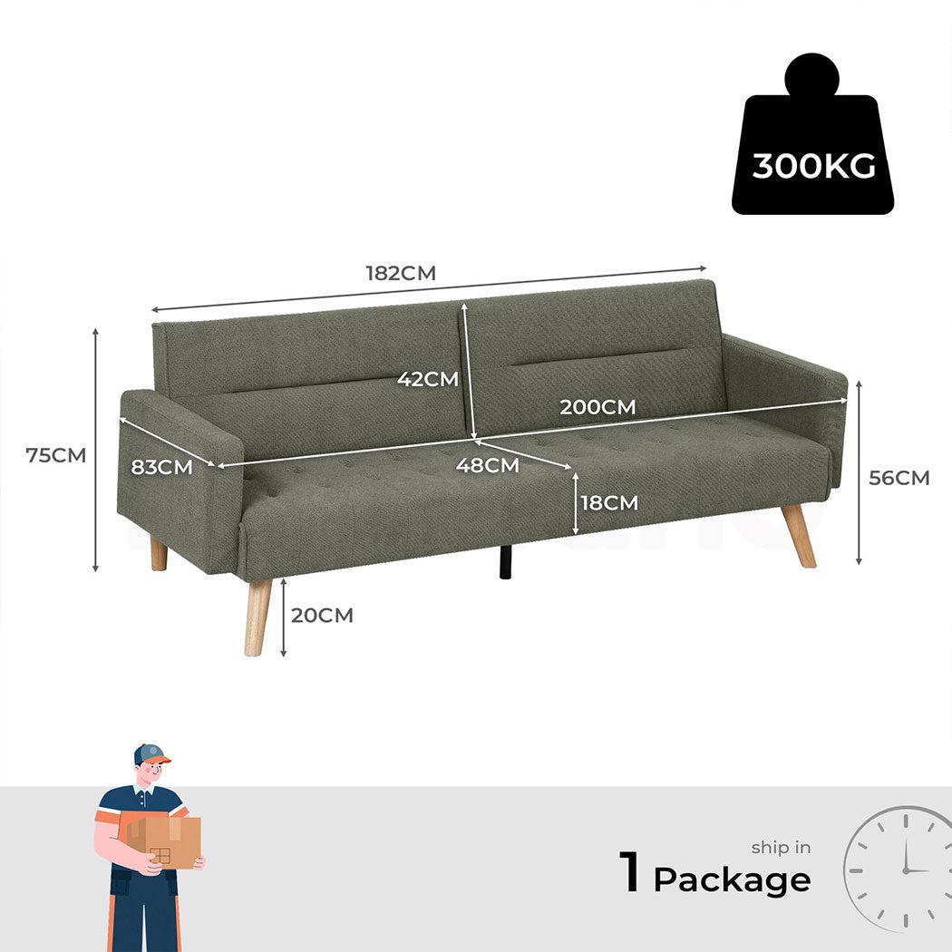 Familand 3 Seater Convertible Sofa Bed in Green