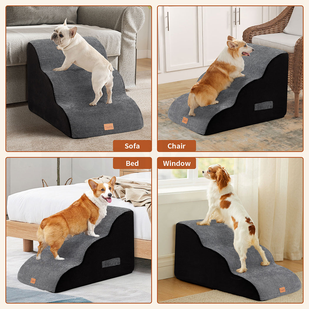 Tedi's 3 Steps Memory Foam Dog Stairs Ramp for High Bed Sofa Couch
