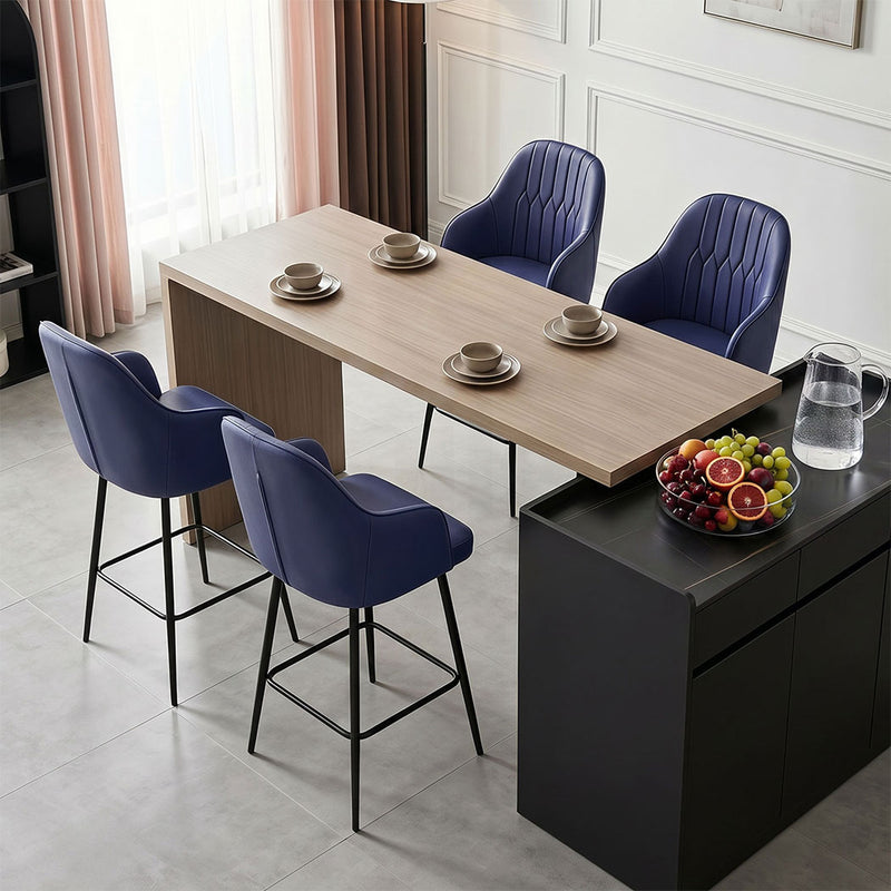 Familand Faux Leather Bar Stools Set of 2 in Navy with Backrest & Footrest