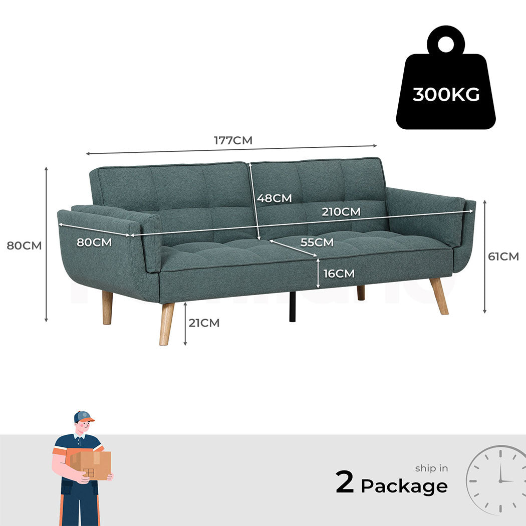 Familand 3 Seater Convertible Futon Sofa Bed in Green